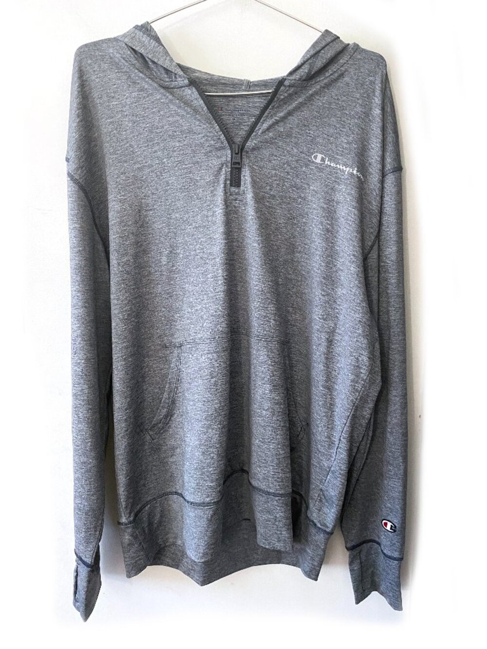 Champion Men's All-Day 1/4 Zip Hooded Lightweight  Pullover, Grey, Size M